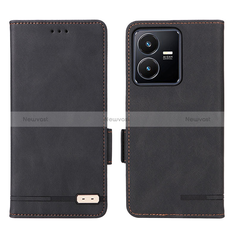 Leather Case Stands Flip Cover Holder L07Z for Vivo Y22 Black