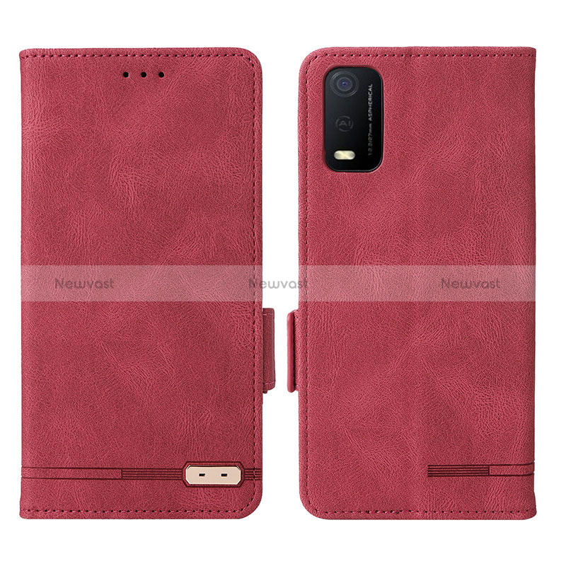 Leather Case Stands Flip Cover Holder L07Z for Vivo Y3s (2021) Red