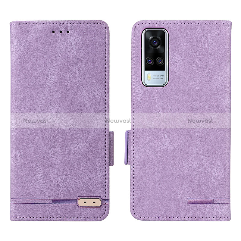 Leather Case Stands Flip Cover Holder L07Z for Vivo Y51 (2021) Purple