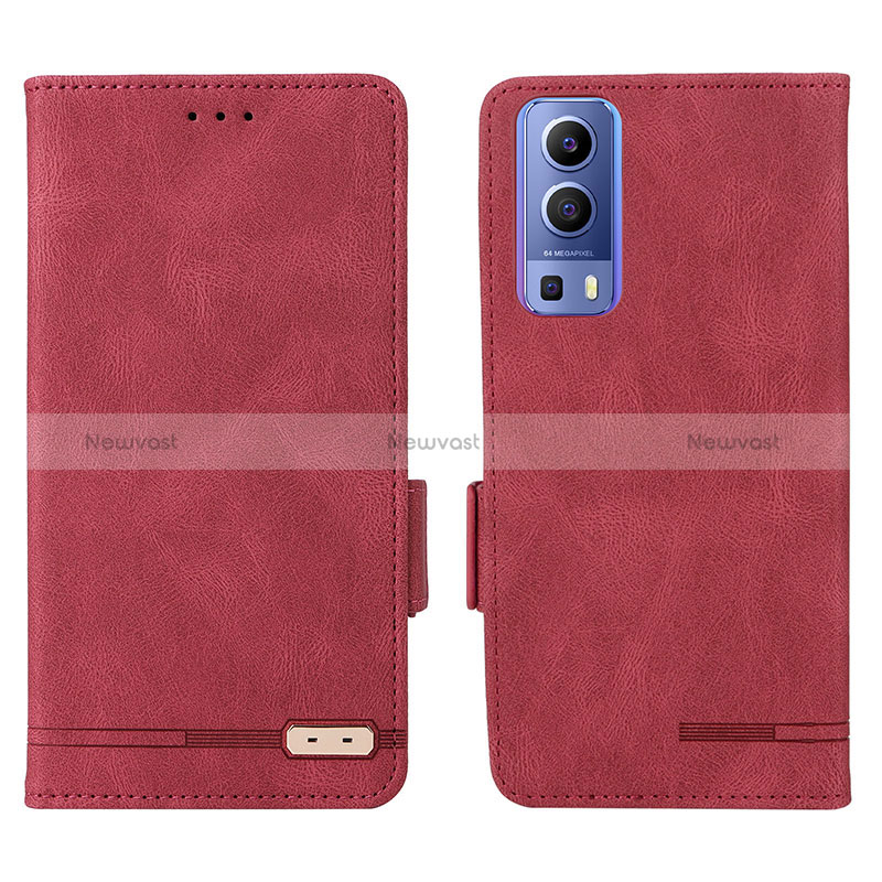 Leather Case Stands Flip Cover Holder L07Z for Vivo Y52 5G Red