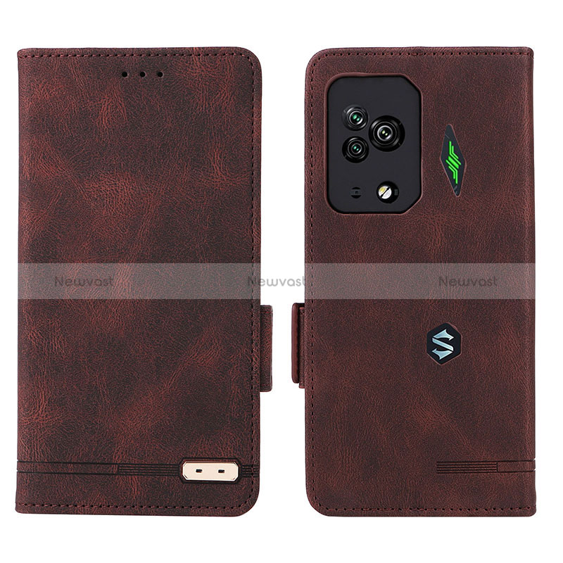 Leather Case Stands Flip Cover Holder L07Z for Xiaomi Black Shark 5 Pro 5G Brown