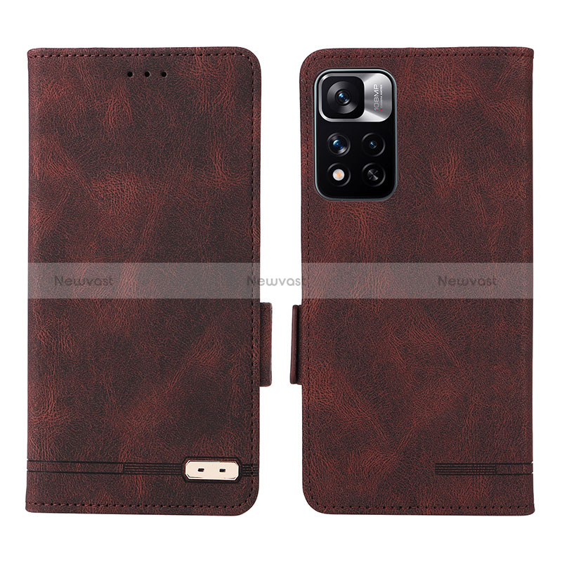 Leather Case Stands Flip Cover Holder L07Z for Xiaomi Mi 11i 5G (2022) Brown