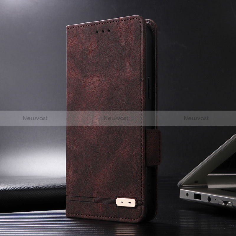 Leather Case Stands Flip Cover Holder L07Z for Xiaomi Mi 14 Pro 5G Brown