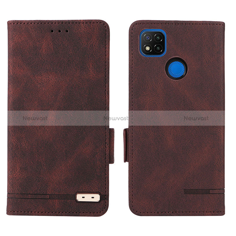 Leather Case Stands Flip Cover Holder L07Z for Xiaomi POCO C3 Brown