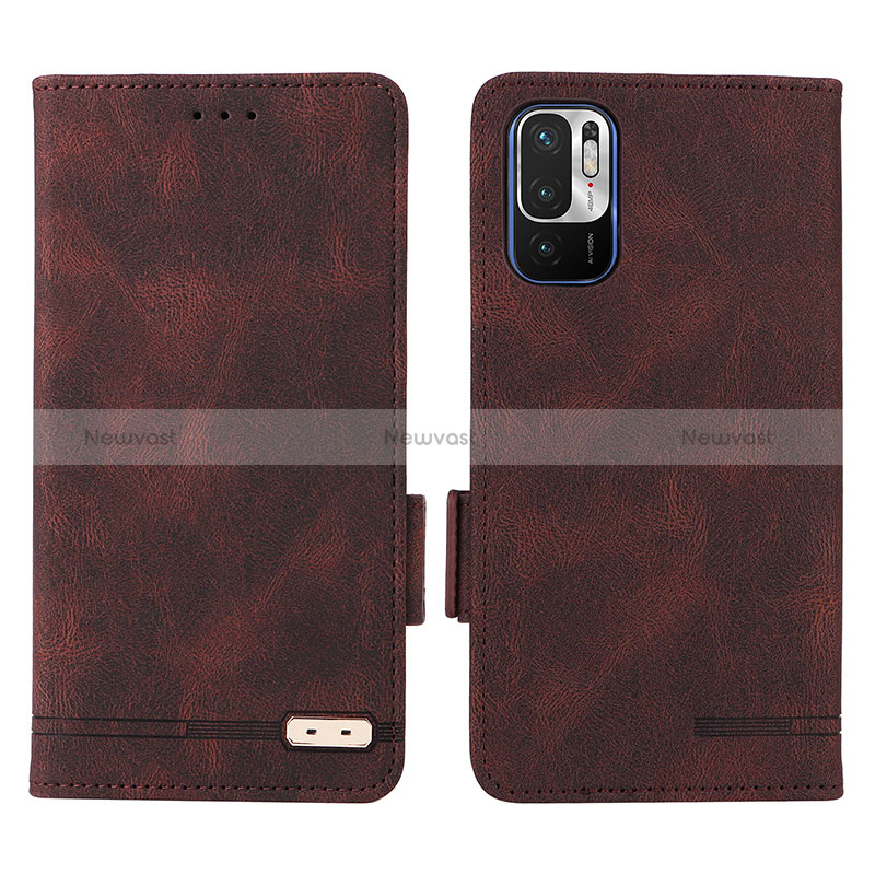 Leather Case Stands Flip Cover Holder L07Z for Xiaomi POCO M3 Pro 5G Brown