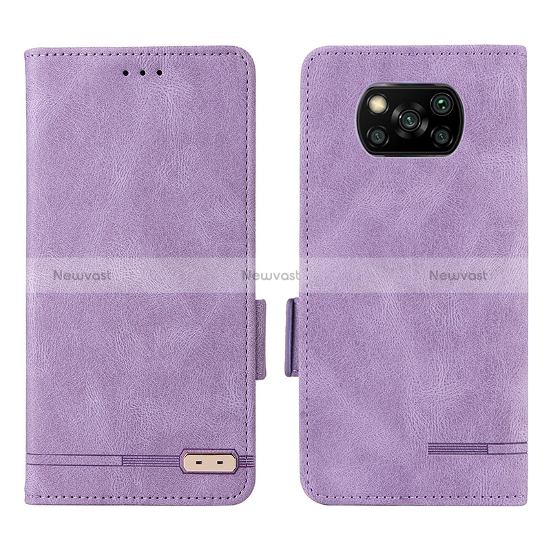 Leather Case Stands Flip Cover Holder L07Z for Xiaomi Poco X3 NFC Purple