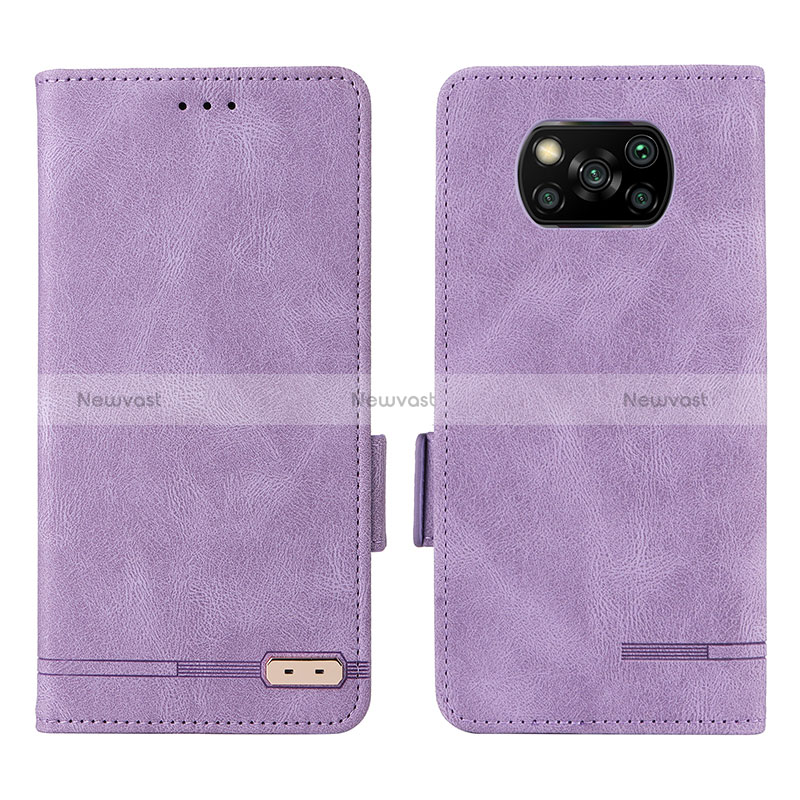 Leather Case Stands Flip Cover Holder L07Z for Xiaomi Poco X3 Pro Purple