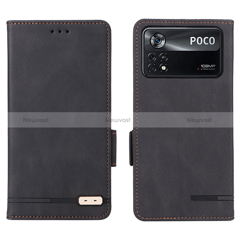 Leather Case Stands Flip Cover Holder L07Z for Xiaomi Poco X4 Pro 5G Black