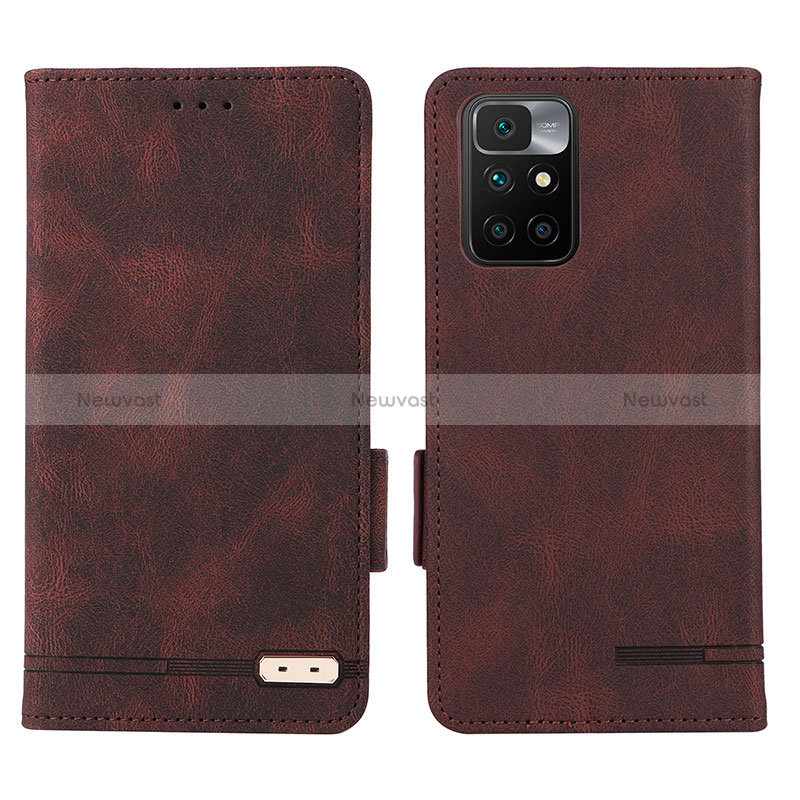 Leather Case Stands Flip Cover Holder L07Z for Xiaomi Redmi 10 (2022) Brown