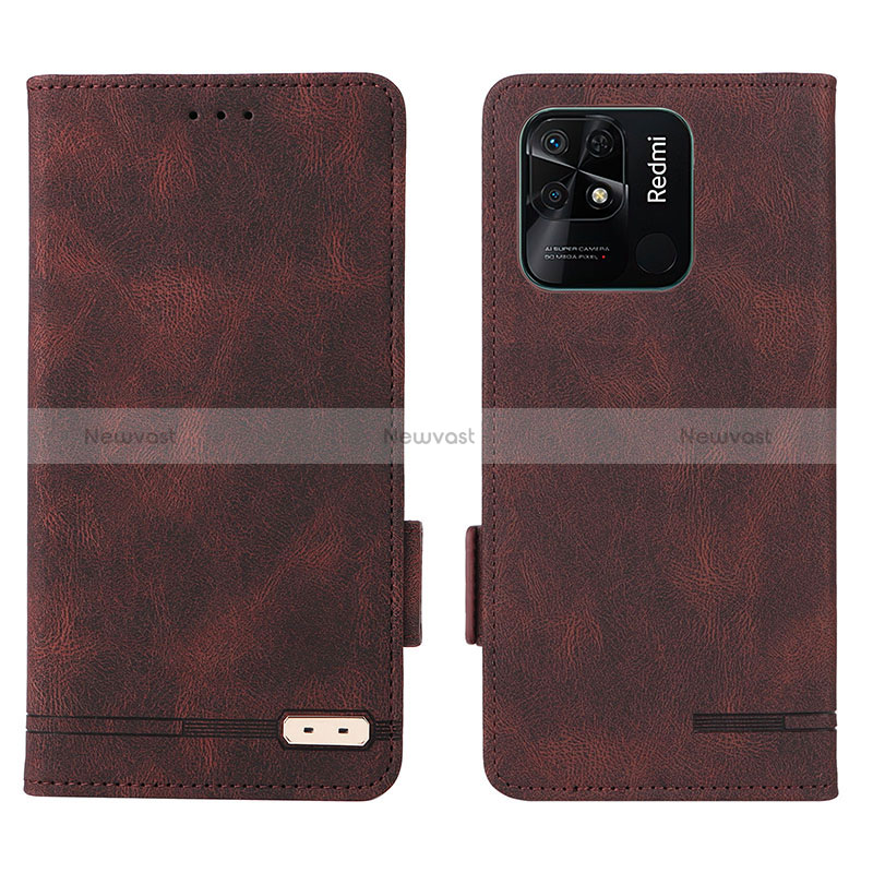 Leather Case Stands Flip Cover Holder L07Z for Xiaomi Redmi 10 India Brown