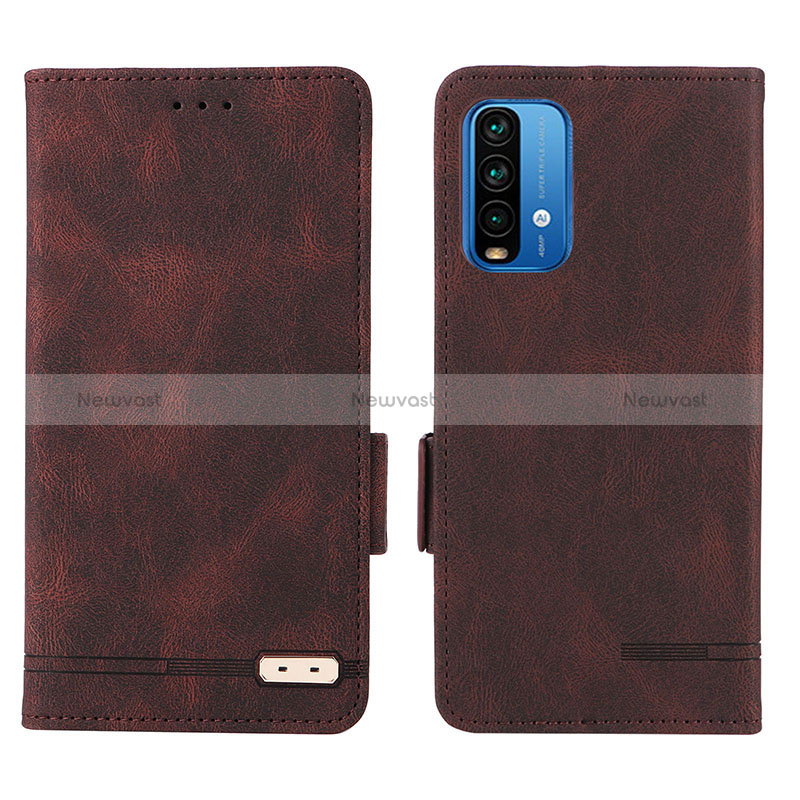 Leather Case Stands Flip Cover Holder L07Z for Xiaomi Redmi 9T 4G Brown