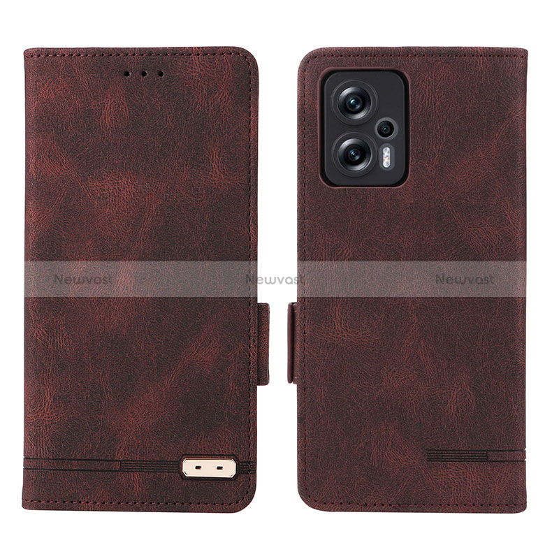 Leather Case Stands Flip Cover Holder L07Z for Xiaomi Redmi K50i 5G Brown