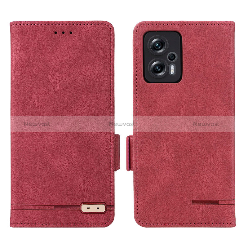 Leather Case Stands Flip Cover Holder L07Z for Xiaomi Redmi K50i 5G Red