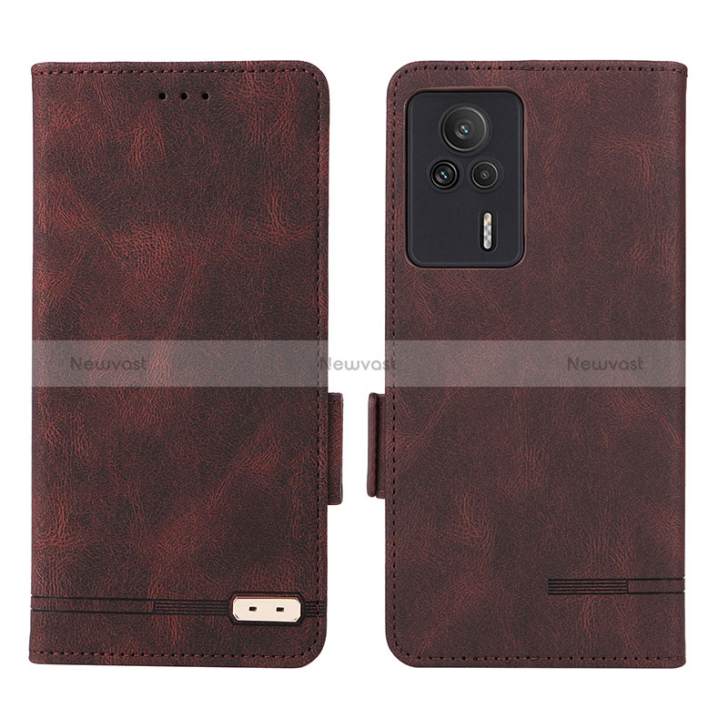 Leather Case Stands Flip Cover Holder L07Z for Xiaomi Redmi K60E 5G Brown