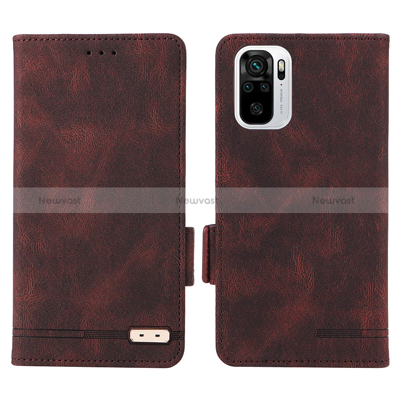 Leather Case Stands Flip Cover Holder L07Z for Xiaomi Redmi Note 10 4G Brown