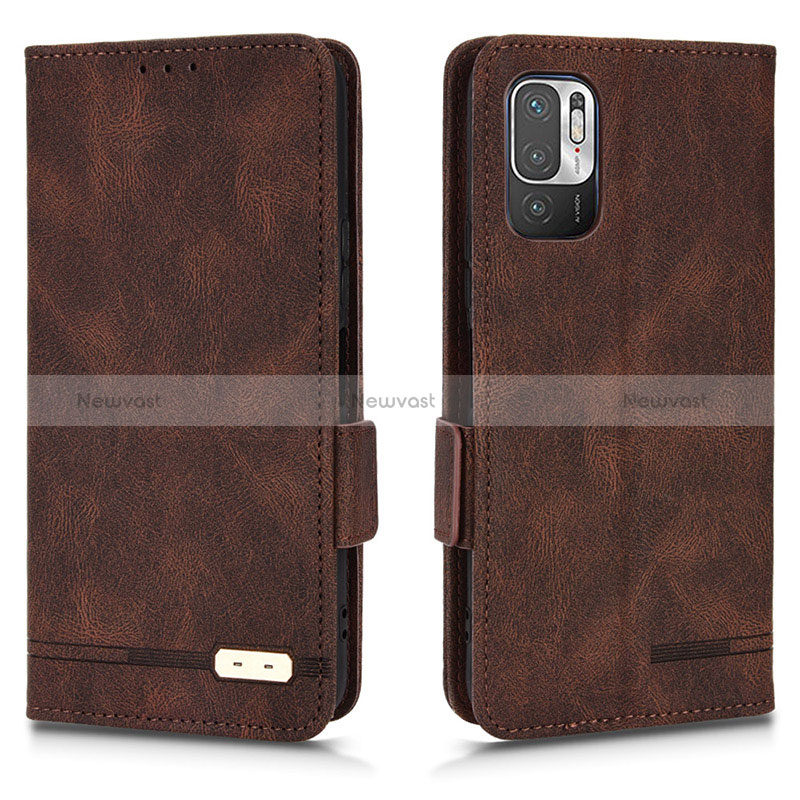 Leather Case Stands Flip Cover Holder L07Z for Xiaomi Redmi Note 10 JE 5G Brown