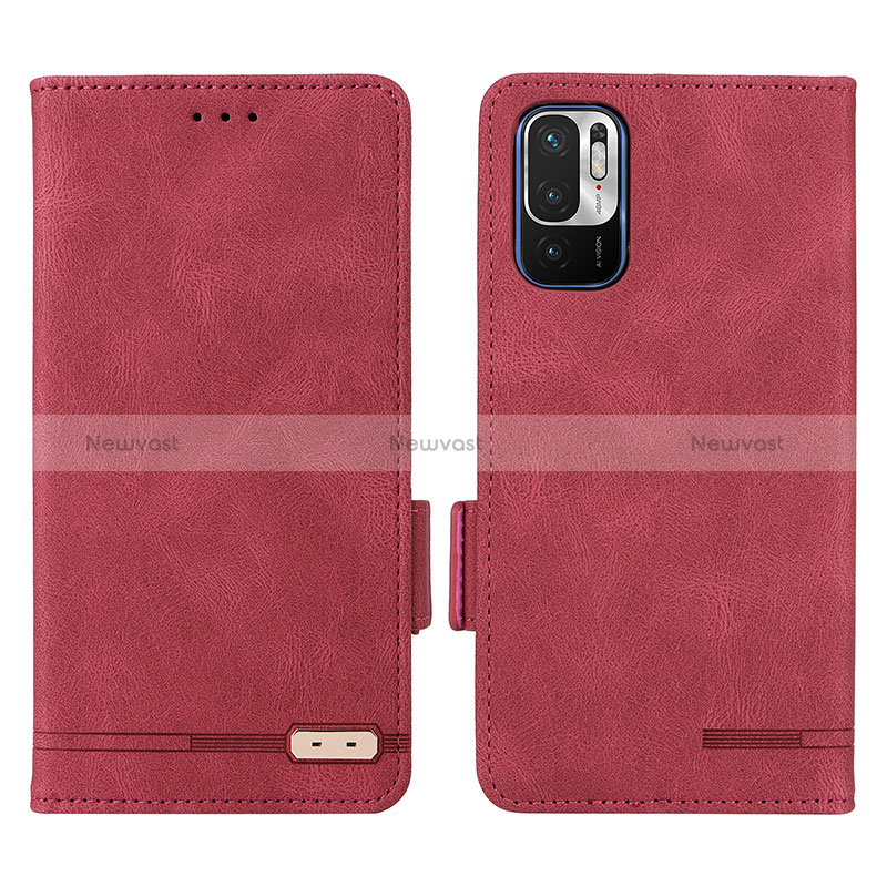 Leather Case Stands Flip Cover Holder L07Z for Xiaomi Redmi Note 10T 5G Red