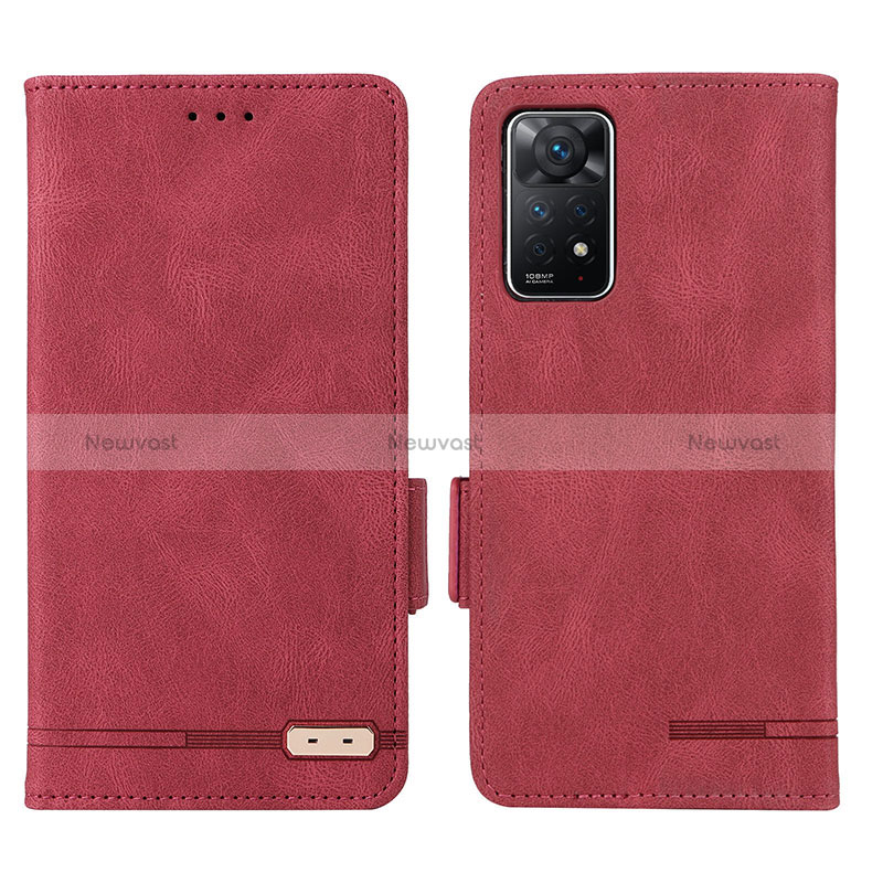 Leather Case Stands Flip Cover Holder L07Z for Xiaomi Redmi Note 11 Pro 5G Red