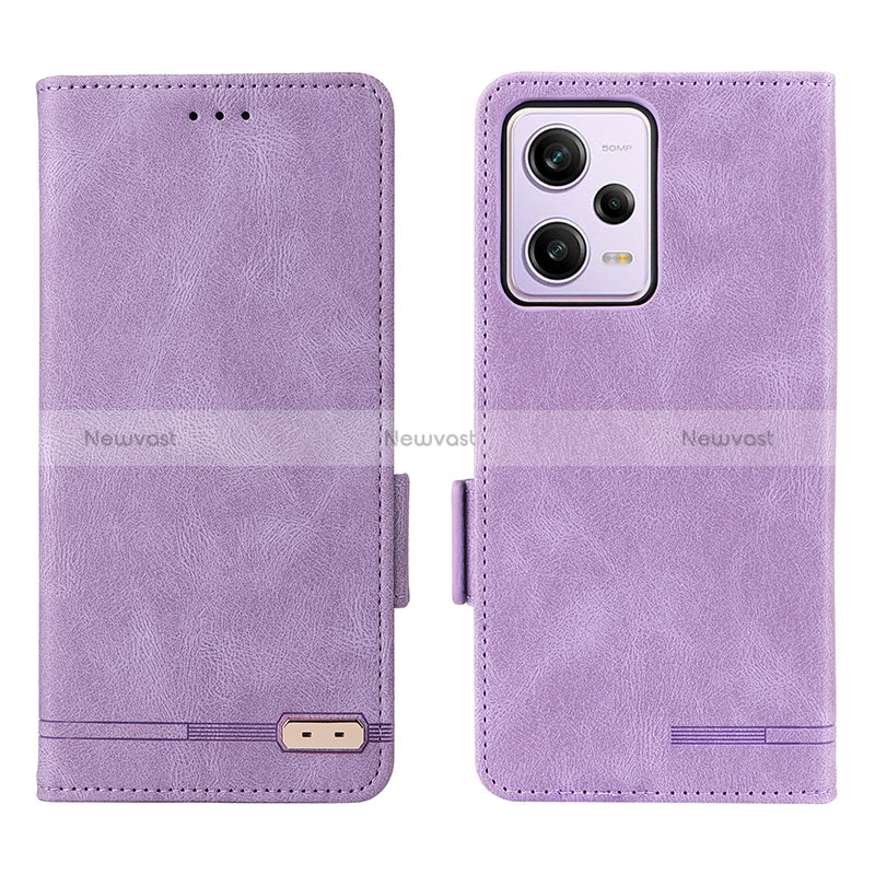 Leather Case Stands Flip Cover Holder L07Z for Xiaomi Redmi Note 12 Pro 5G Purple