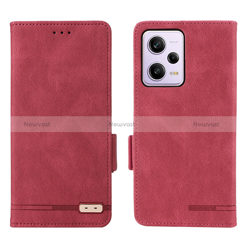 Leather Case Stands Flip Cover Holder L07Z for Xiaomi Redmi Note 12 Pro 5G Red