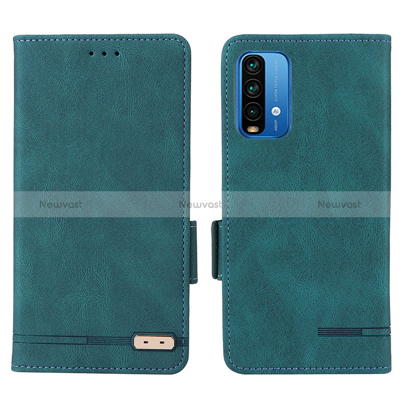 Leather Case Stands Flip Cover Holder L07Z for Xiaomi Redmi Note 9 4G Green