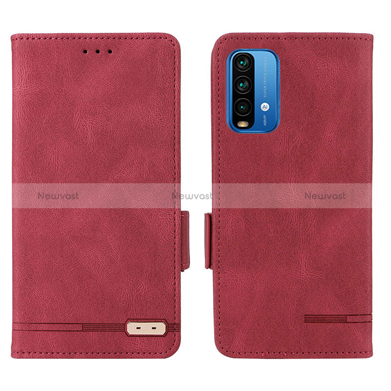 Leather Case Stands Flip Cover Holder L07Z for Xiaomi Redmi Note 9 4G Red