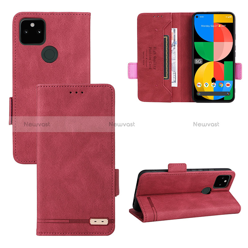 Leather Case Stands Flip Cover Holder L08Z for Google Pixel 5a 5G Red