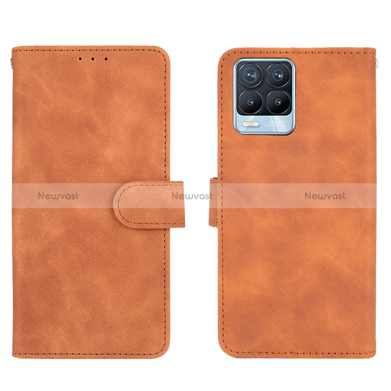 Leather Case Stands Flip Cover Holder L08Z for Realme 8 4G Brown