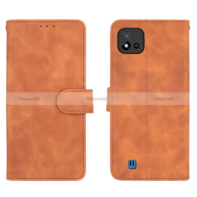 Leather Case Stands Flip Cover Holder L08Z for Realme C11 (2021) Brown