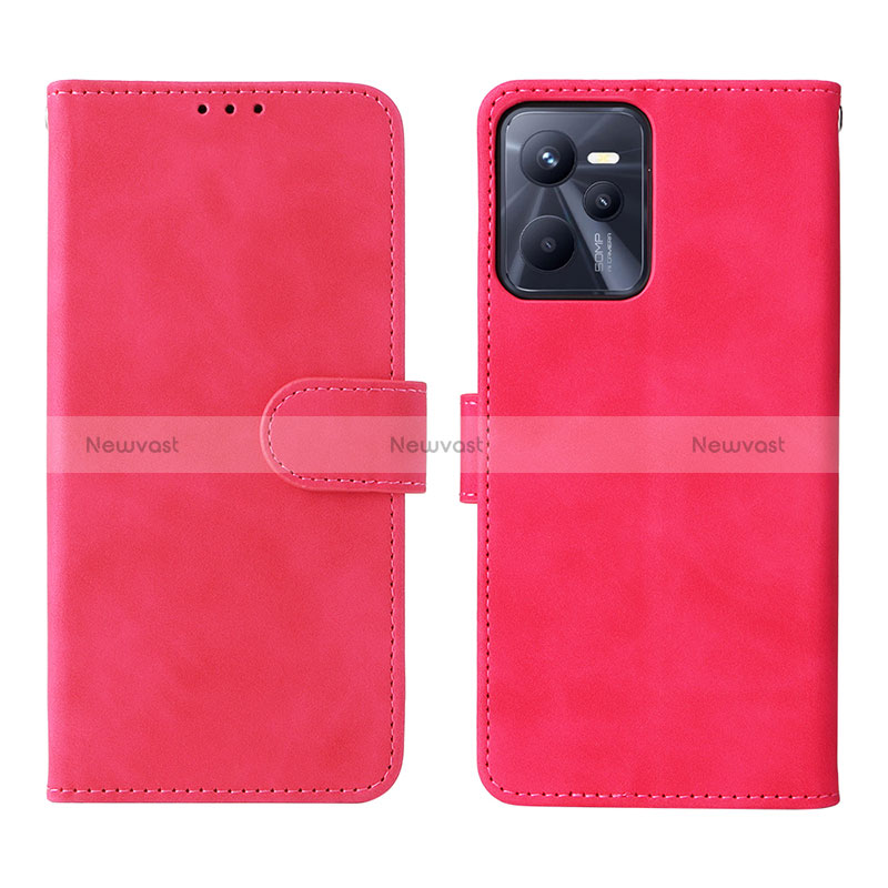 Leather Case Stands Flip Cover Holder L08Z for Realme Narzo 50A Prime Hot Pink