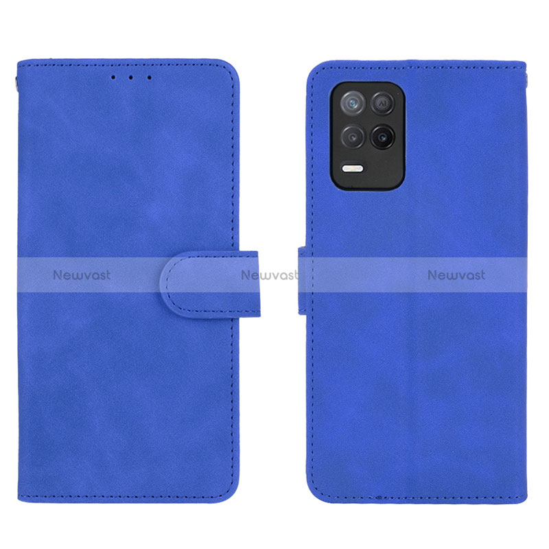 Leather Case Stands Flip Cover Holder L08Z for Realme Q3i 5G Blue