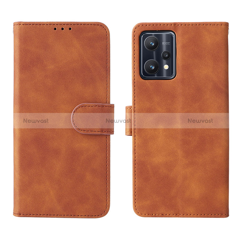 Leather Case Stands Flip Cover Holder L08Z for Realme Q5 5G Brown