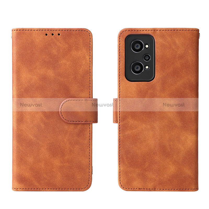 Leather Case Stands Flip Cover Holder L08Z for Realme Q5 Pro 5G Brown