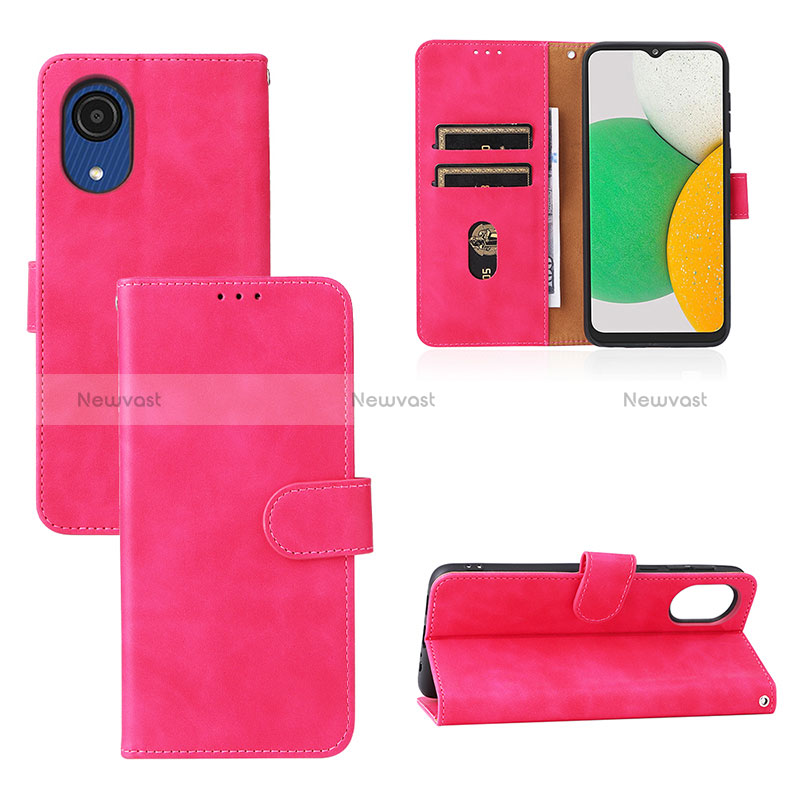 Leather Case Stands Flip Cover Holder L08Z for Samsung Galaxy A03 Core Hot Pink