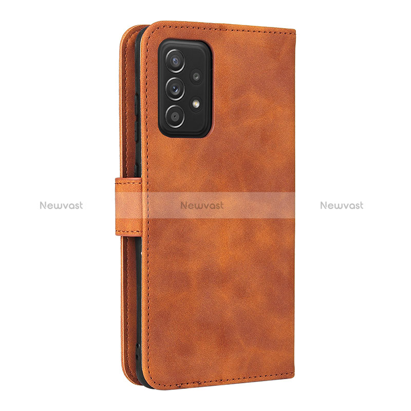 Leather Case Stands Flip Cover Holder L08Z for Samsung Galaxy A52 5G Brown