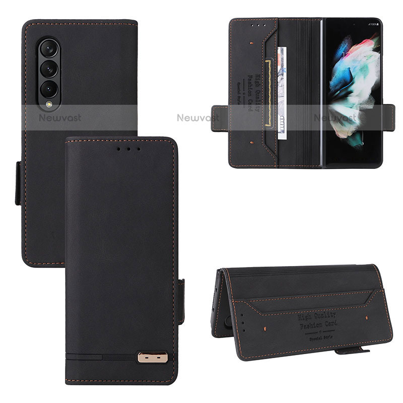 Leather Case Stands Flip Cover Holder L08Z for Samsung Galaxy Z Fold3 5G Black