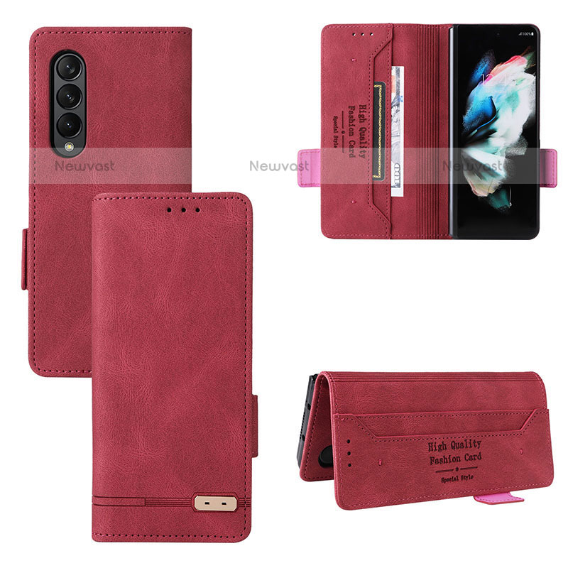 Leather Case Stands Flip Cover Holder L08Z for Samsung Galaxy Z Fold3 5G Red