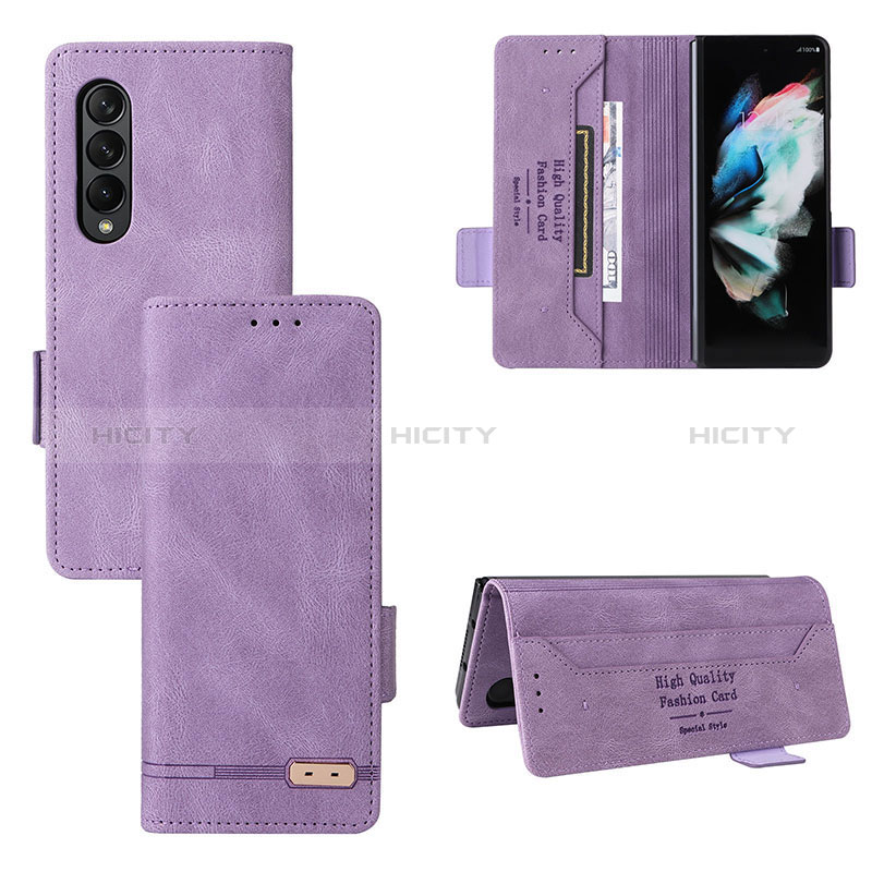 Leather Case Stands Flip Cover Holder L08Z for Samsung Galaxy Z Fold4 5G Purple