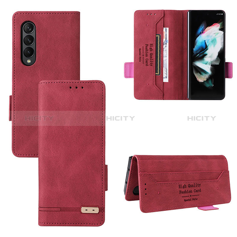 Leather Case Stands Flip Cover Holder L08Z for Samsung Galaxy Z Fold4 5G Red