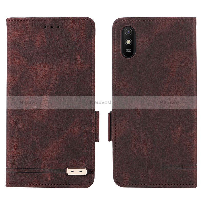 Leather Case Stands Flip Cover Holder L08Z for Xiaomi Redmi 9i Brown