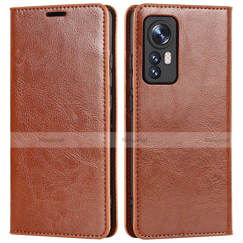 Leather Case Stands Flip Cover Holder L09 for Xiaomi Mi 12 5G Light Brown
