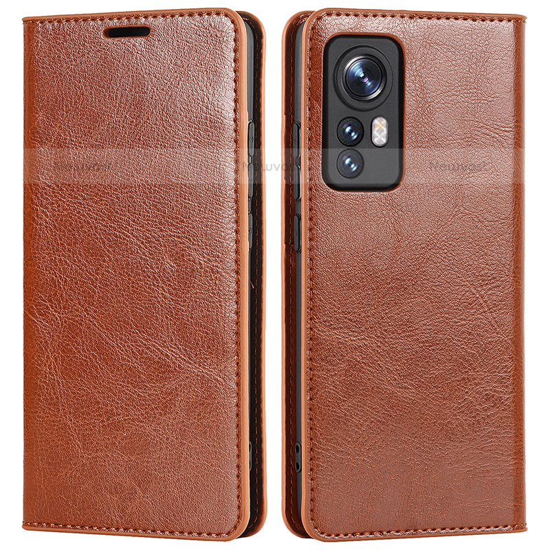 Leather Case Stands Flip Cover Holder L09 for Xiaomi Mi 12S 5G Light Brown