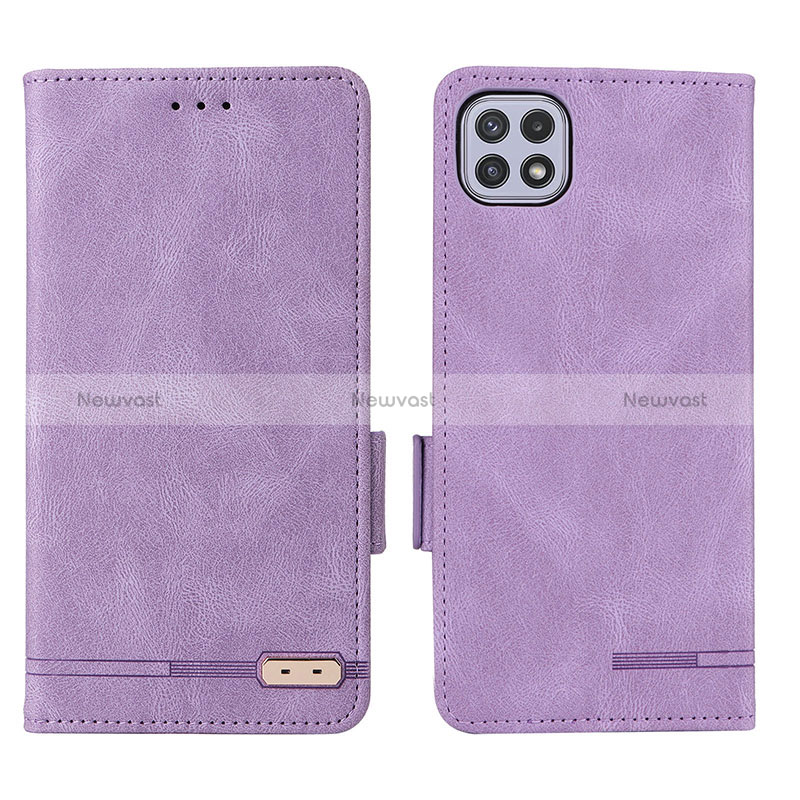 Leather Case Stands Flip Cover Holder L09Z for Samsung Galaxy A22 5G Purple