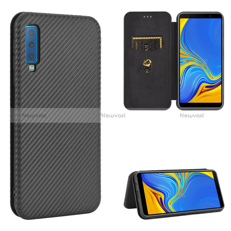 Leather Case Stands Flip Cover Holder L09Z for Samsung Galaxy A7 (2018) A750 Black