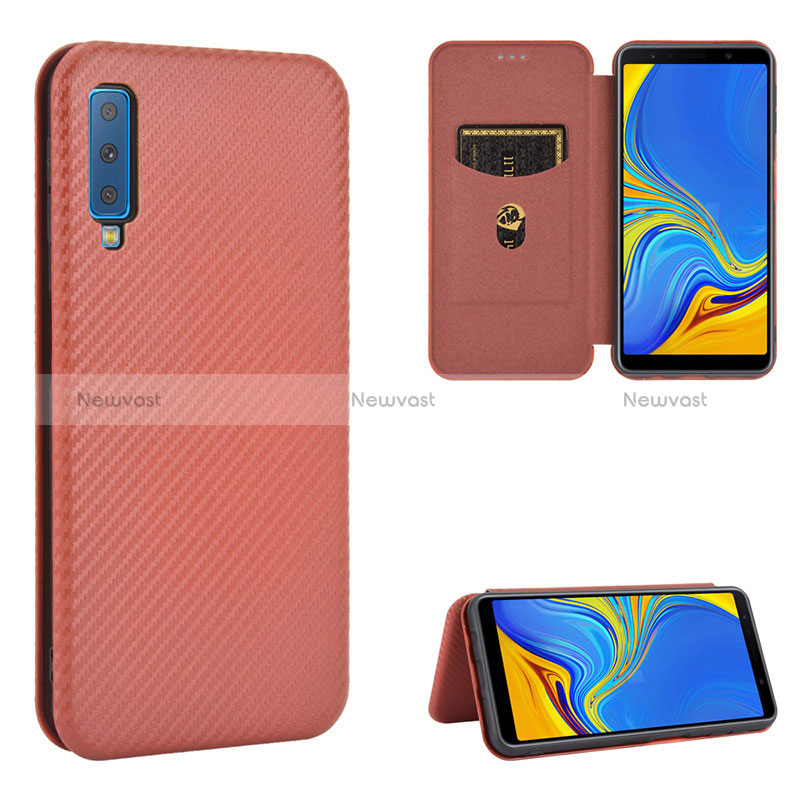 Leather Case Stands Flip Cover Holder L09Z for Samsung Galaxy A7 (2018) A750 Brown