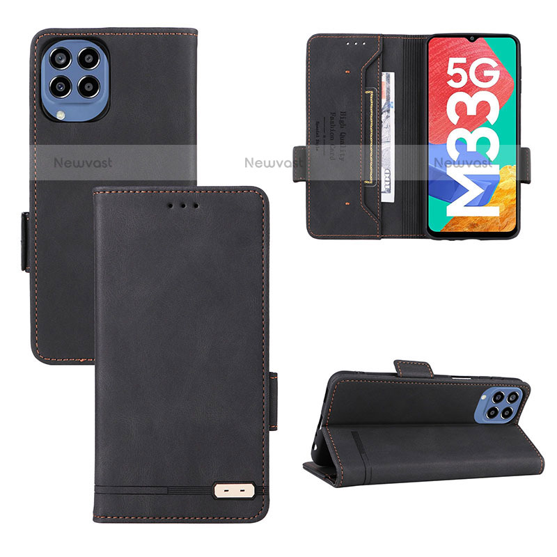 Leather Case Stands Flip Cover Holder L09Z for Samsung Galaxy M33 5G Black