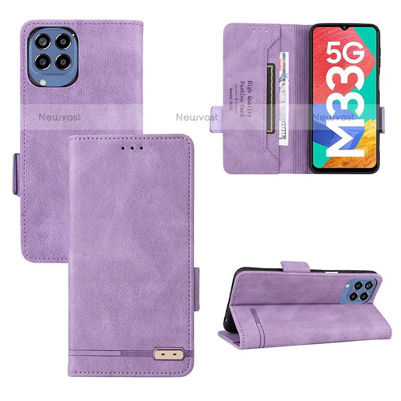 Leather Case Stands Flip Cover Holder L09Z for Samsung Galaxy M33 5G Purple