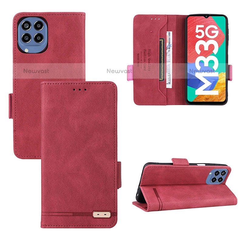 Leather Case Stands Flip Cover Holder L09Z for Samsung Galaxy M33 5G Red