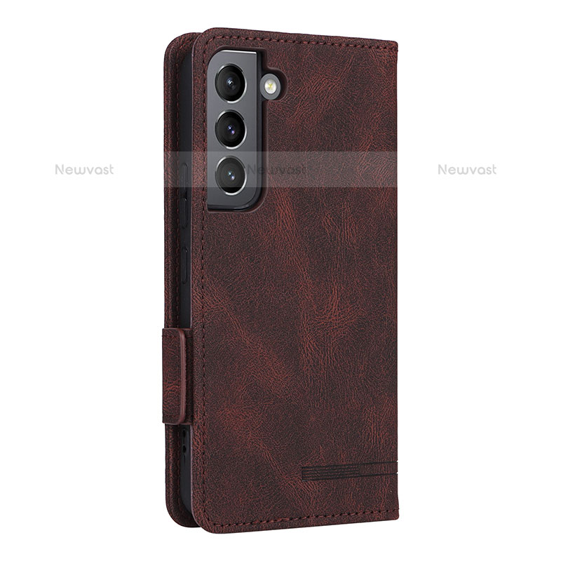 Leather Case Stands Flip Cover Holder L09Z for Samsung Galaxy S21 Plus 5G Brown