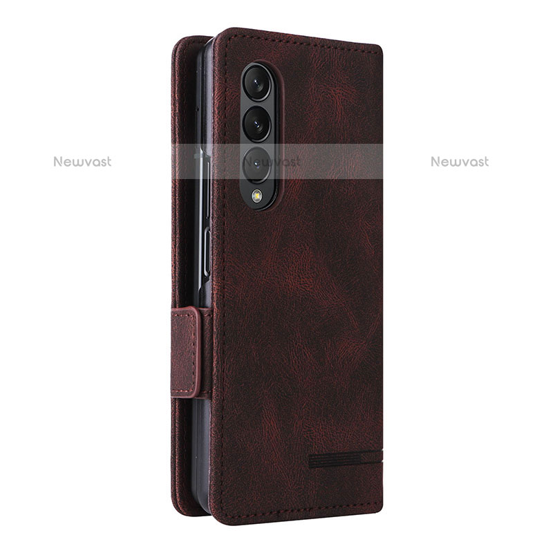 Leather Case Stands Flip Cover Holder L09Z for Samsung Galaxy Z Fold3 5G Brown